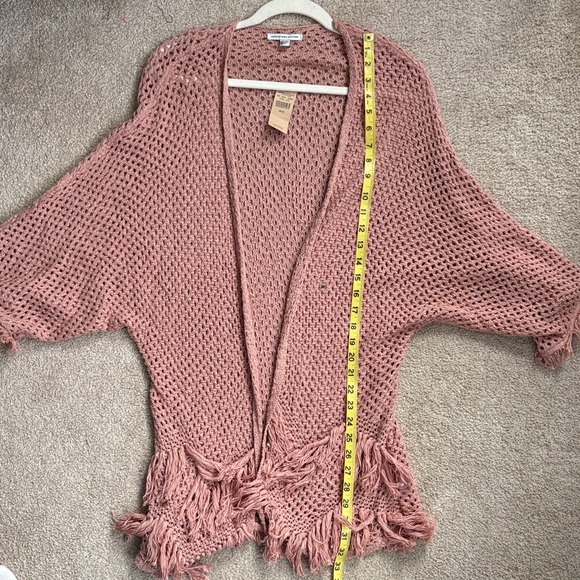 American Eagle Women's Open Knit Fringe Boho Beachy Cardigan NWT - Mauve - Picture 9 of 9